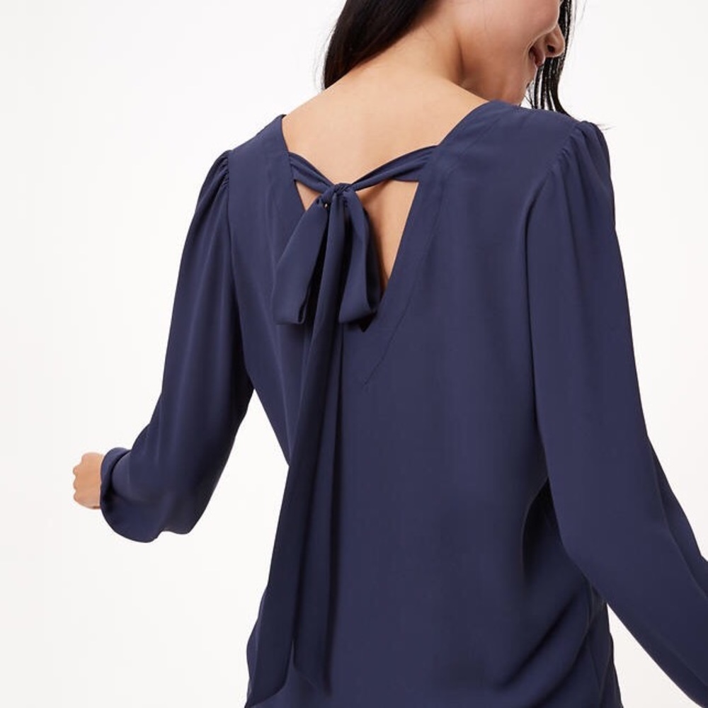 LOFT tie-back blouse in lovely blue.
